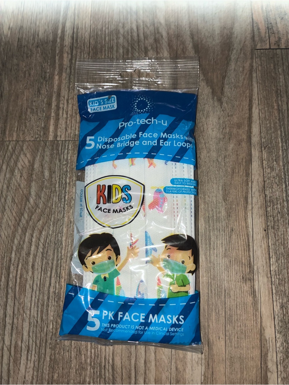 Kids Face Masks for Children - Blue Cartoon Design, Pack of 5